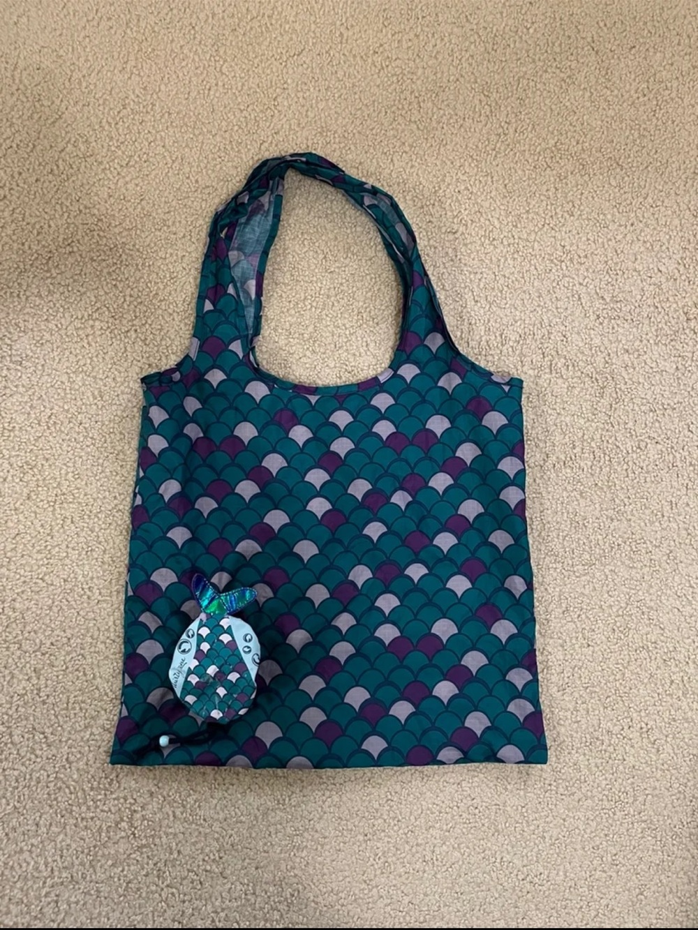 Thirty One Bag Foldaway Purple & Teal Mermaid Fish Tote Bag